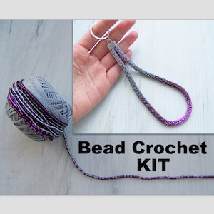 Colorful Beadwork Keychain kit - Bead rochet Wristlet Keychain kit - Ombre Black Purple Violet Keychain kit - Seed beads Keychain kit