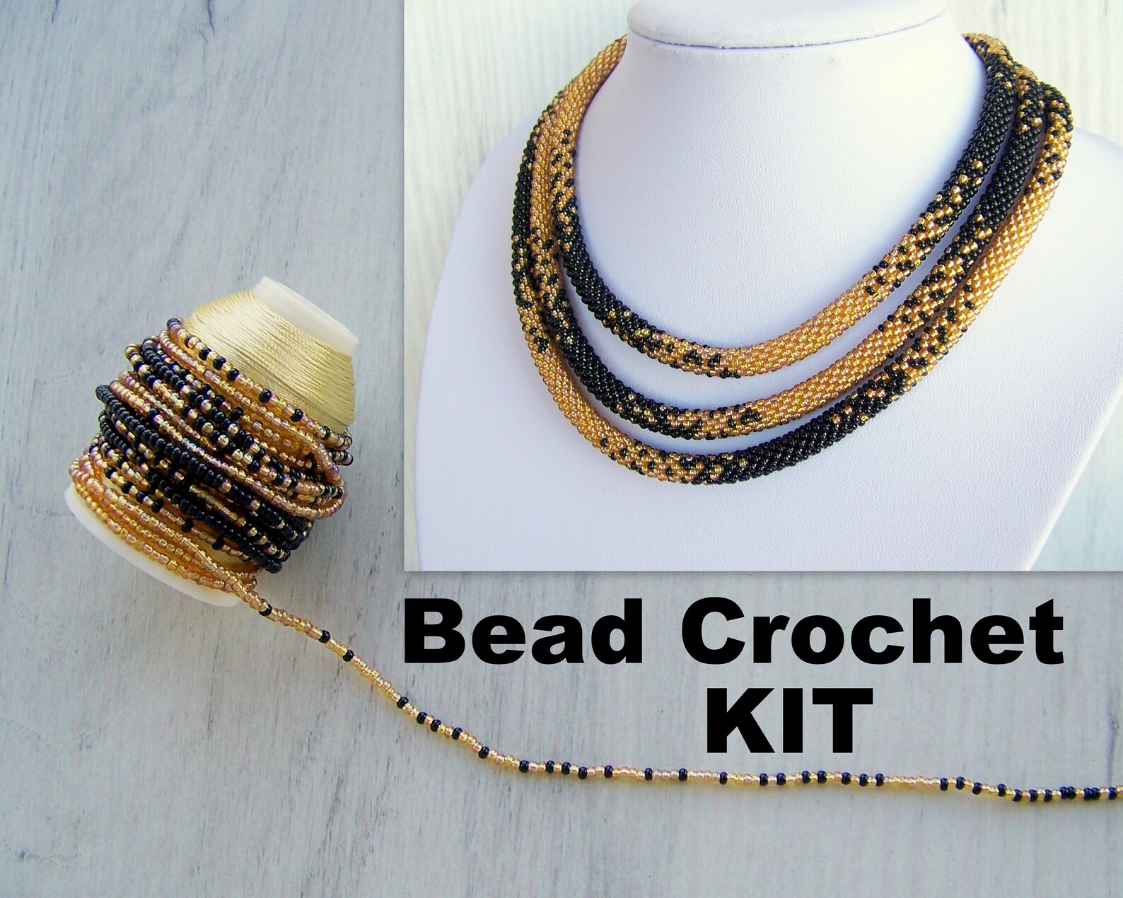 Jewelry Making Kit Bead Crochet Kit Black and Gold Ombre Pattern
