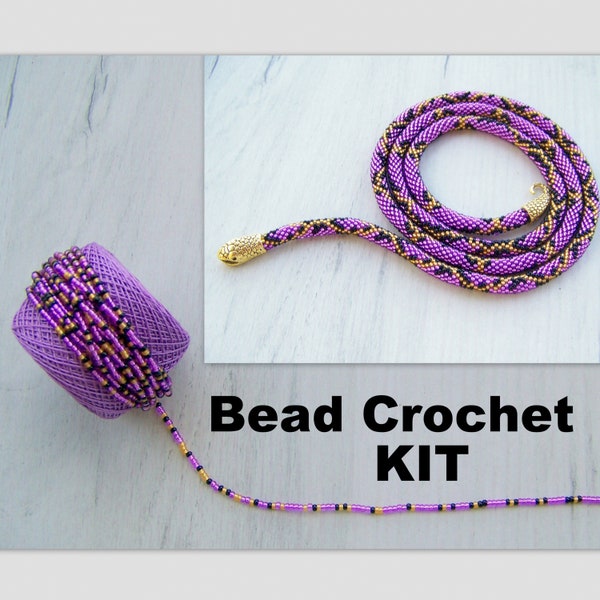 Purple Serpent Bead crochet necklace Kit - DIY Crafts DIY Kit for Adults - Seed Bead Kit - Statement Jewelry Python Pattern Necklace Kit