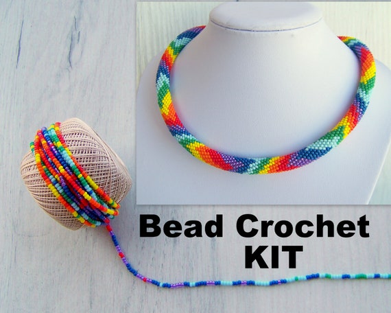 Adult Craft Jewelry making KIT diy bead crochet necklace Seed bead necklace Bead crochet KIT DIY Kit blue snake necklace