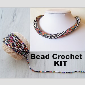 Bead Crochet Kit - DIY Crafts DIY Kit for Adults -Shiny Multicolor Geometry Pattern Necklace Kit - Jewelry Making Kit - Seed Beads Kit