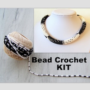 DIY Crafts DIY Kit for Adults - Bead Crochet Kit - Classic white and black geometry necklace KIT - Jewelry Making Kit - Seed Beads Kit