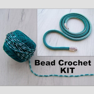 Bead Crochet Necklace Making Kit - DIY Crafts DIY Kit for Adults - Emerald and Mint Snake Necklace Kit - Seed Beads Kit - Bead Crochet Kit