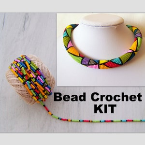 DIY Crafts DIY Kit for Adults - Bead Crochet Kit - Summer Multicolor Geometric Pattern Necklace Kit - Seed Beads Kit - Jewelry Making Kit