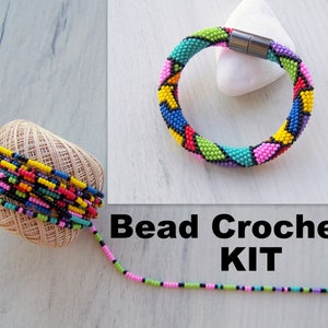 DIY Crafts DIY Kit for Adults - Bead Crochet Kit - Summer Multicolor Geometric Pattern Bracelet Kit - Seed Beads Kit - Jewelry Making Kit