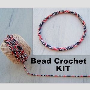 Bead Crochet Kit - Geometric Lines Design Necklace Kit - Modern Kit - DIY Crafts Kit for Adults - Seed Beads Ethnic Jewelry Making Kit