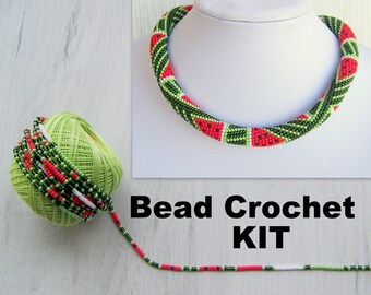 DIY Crafts DIY Kit for Adults - Bead Crochet Kit - Summer Multicolor Watermelon Pattern Necklace Kit - Seed Beads Kit - Jewelry Making Kit