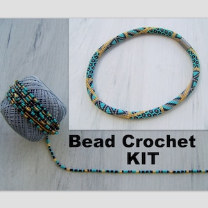 Bead Crochet Kit - Patchwork Multicolor Geometric Pattern Necklace Kit - DIY Crafts Kit for Adults - Seed Beads Ethnic Jewelry Making Kit