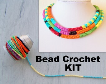 Kit de fabricación de collares de ganchillo de cuentas - Kit de bricolaje de manualidades para adultos - Kit de collar de estilo africano - Kit de colores geométricos - Kit de ganchillo de cuentas