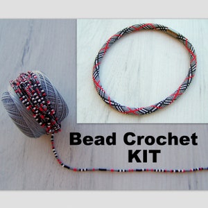 Bead Crochet Kit - Geometric Lines Design Necklace Kit - DIY Crafts Kit for Adults - Seed Beads Abstract Jewelry Making Kit