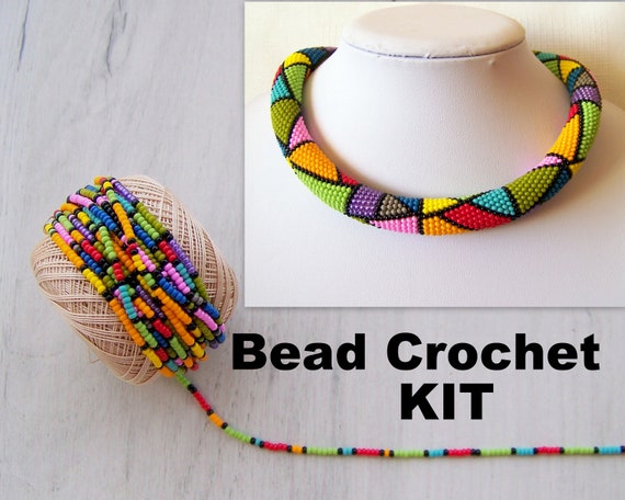 DIY Crafts DIY Kit for Adults Bead Crochet Kit Summer Multicolor Geometric  Pattern Necklace Kit Seed Beads Kit Jewelry Making Kit 