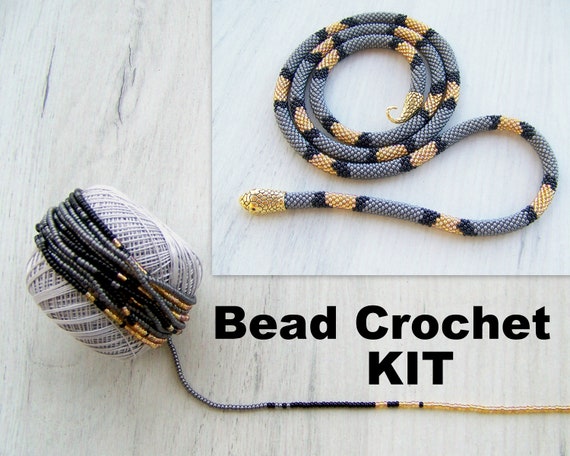 Adult Craft Jewelry making KIT diy bead crochet necklace Seed bead necklace Bead crochet KIT DIY Kit blue snake necklace