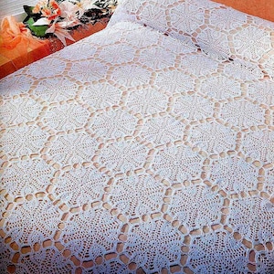 Patrón de crochet para colcha con motivo de hexágono de encaje Tamaño: 86 x 103 pulgadas 218 x 262 cm Patrón de crochet vintage para manta decorativa – Gráfico n.° S121*