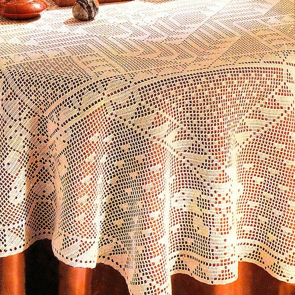 Filet tablecloth crochet pattern Size: 64 x 64 ins Lace square table cover Geometric tablecloth vintage crochet pattern – Chart PDF #C972*