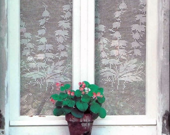 Filet Crochet Pattern White Lace Curtains for Cottage | Size: 56 x 134.6 cm |22 x 53 in | Vintage PDF Crochet Pattern #S574 *