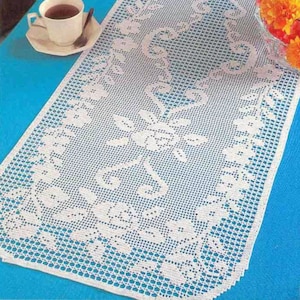 Chart Filet Crochet Pattern Lace Flower Table Runner | Instant PDF Digital Download Vintage Chart Crochet Pattern #A298*