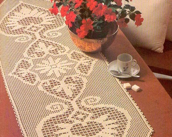 Vintage Chart Crochet Pattern Table Runner| Filet Crochet Runner | Size: 48  x 17  inch | Chart Crochet Pattern # V13*