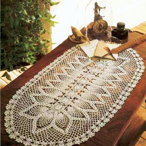 Vintage Chart Crochet Pattern Oval Pineapple Table Runner| Size: 28 cm x 51 cm (11&quot; x 20 1/8&quot;) | Crochet Pattern - Chart # S513*