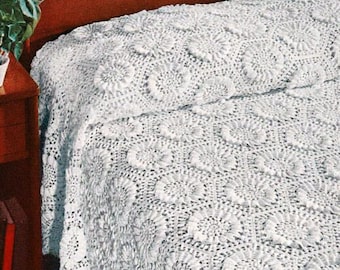 Lace sunflower bedspread crochet pattern Size: 75 x 106 ins Floral Motif Bed Cover Afghan Blanket Throw Vintage crochet pattern # S488*