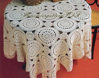 Nappe carrée en dentelle au crochet Taille : 120 cm Motifs en dentelle au crochet, motif vintage de nappe décorative – Tableau à télécharger PDF #A91*