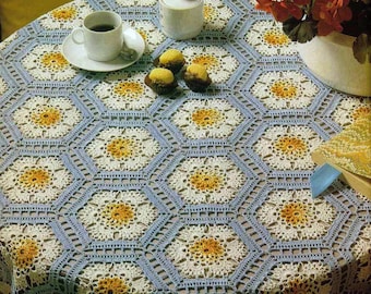 Lace tricolor hexagon tablecloth crochet pattern Size: 40 ins in diameter Table cover vintage crochet pattern Chart Digital download #S517*