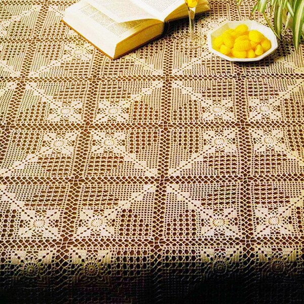 Square lace tablecloth crochet pattern Size: 46 x 46 ins Lacy geometric ornament table cover Filet crochet vintage pattern – Chart #A834*