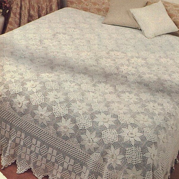 Patchwork bedspread crochet pattern Size: 93x101 ins Lace bed cover Decorative floral throw Vintage crochet pattern – Chart #C874*