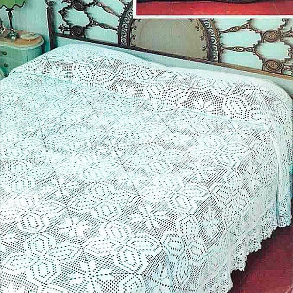 Filet lace bedspread crochet pattern Size: 86x95 ins Decorative throw Bed cover vintage crochet pattern – Chart Instant PDF download #C849*