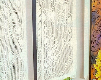 Crochet Pattern Filet Lace Curtain Country Cottage | Size: 18” x 59“|Vintage PDF Crochet Pattern # C990*