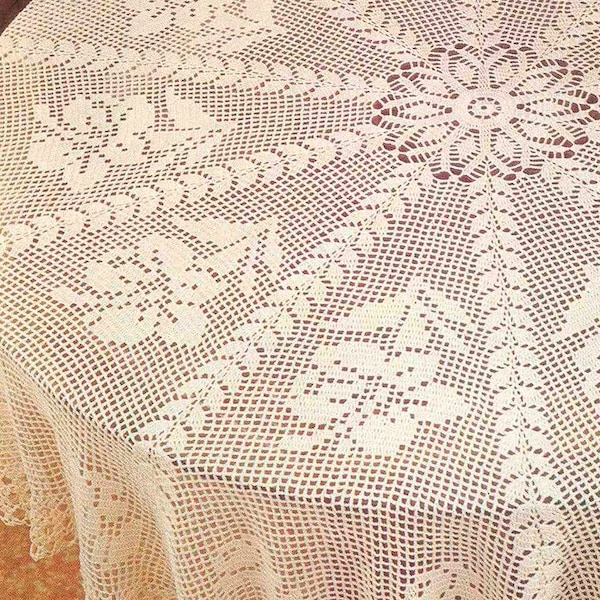 Nappe ronde graphique vintage motif au crochet Nappe hibiscus géant 70" de diamètre Motif au crochet - schéma # A682*