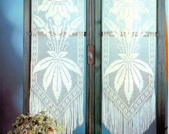 Crochet Pattern Filet Lace Curtain Country Cottage |Size: 16" x 39”,not counting fringes| PDF Download Vintage Crochet Pattern # D205*