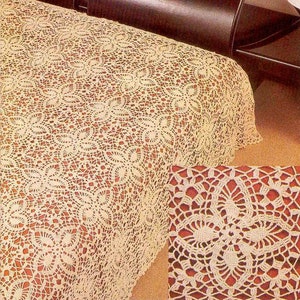 Patrón de crochet para colcha con motivos de encaje. Cubrecama de encaje cuadrado. Patrón de crochet vintage para manta decorativa. Tamaño: 93 x 93 pulgadas – Gráfico n.° B977*