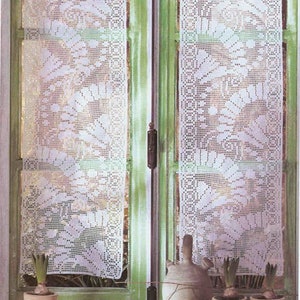 Filet Cotton Lace Curtains Crochet Pattern Size 16&quot;wide x 46&quot;long Vintage Curtains Crochet Pattern Chart Instruction Digital Download #C946*