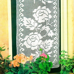 Crochet Pattern Filet Lace Curtain Country Cottage Kitchen Style|Size: 40 x 108 cm (16 x 42.5 in)| PDF Vintage Crochet Pattern–Chart # C987*