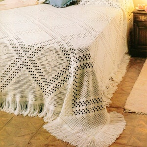 Filet Crochet Lace Bedspread Blanket or Throw|109 x 122 in | PDF Digital Download Vintage Chart Crochet Pattern # D132*