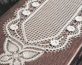 Crochet Pattern Table runner Pineapple Rose Butterfly |size:11x 33 ins|Instruction in diagram|Printable PDF Vintage Crochet Pattern # B283 *