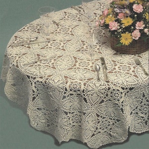 Round or Oval Lace Pineapple Tablecloth Crochet Pattern 4 sizes Small and Large Lace Motifs Table Cover Vintage Crochet Pattern #C904*