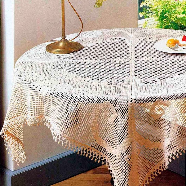 Filet tablecloth crochet pattern Size: 44 ins 112 cm Square lace table cover vintage pattern – Chart Digital PDF download #D15*