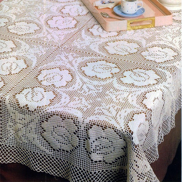 Vintage Crochet Pattern Chart Lace Motifs Tablecloth | Tableful of Roses| Size: 45,5  x 66 inches| PDF Crochet Pattern with Chart # S345*