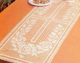 Vintage Chart Filet Crochet Pattern Table Runner |Rose Garland Runner | Size: 14x 42 inches| PDF Crochet Pattern - Chart # B941*