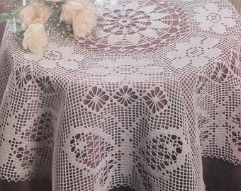 Round lace tablecloth crochet pattern Size: 50 ins 127 cm Filet crochet butterfly table cover vintage pattern - Chart PDF download #B352*