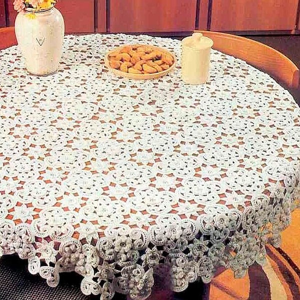 Round lace tablecloth crochet pattern Size: 59 ins Floral lace table cover Vintage crochet pattern – Chart Instant PDF download #B172*