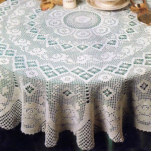Crochet Pattern Circular Round Lace Holiday Tablecloth| measures 60 in diameter | PDF Digital Download Vintage Crochet Pattern # S472*