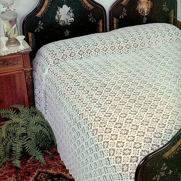 Mosaic motif bedspread crochet pattern Size: 120x114 ins Lace Bed cover Throw Blanket Vintage crochet pattern – Chart Digital download#S115*