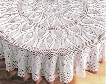 Nappe ronde en dentelle motif graphique vintage au crochet | Taille : 145cm (57") de diamètre | DIAGRAMME UNIQUEMENT | PDF imprimable vintage Crochet Pattern # A376 *