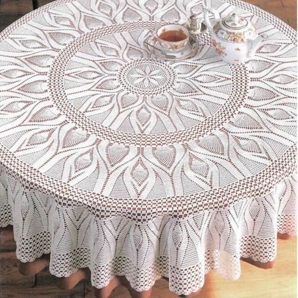 Vintage Chart Crochet Pattern Round Lace Tablecloth| Size : 145cm (57")in dia| DIAGRAM ONLY| Printable PDF Vintage Crochet Pattern # A376  *