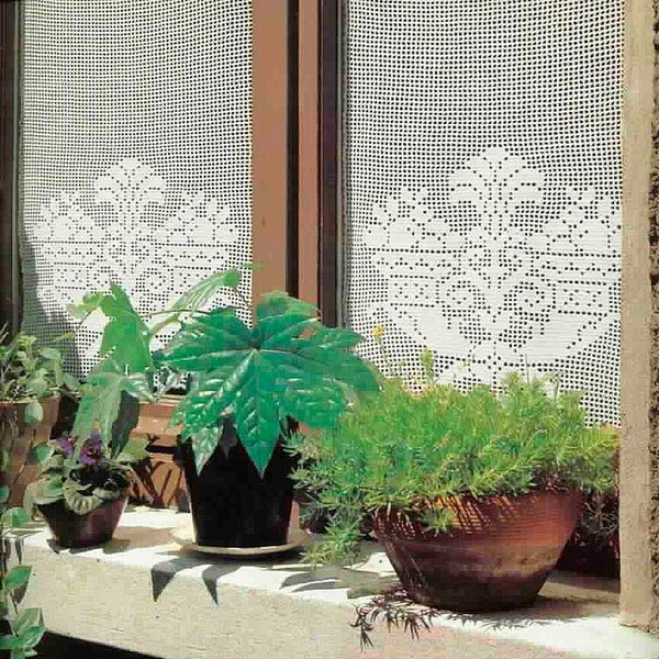 Filet lace curtains crochet pattern Size for 1 curtain 63 cm x 40 cm Country Cottage Net Curtains Vintage crochet pattern – Chart #S176*