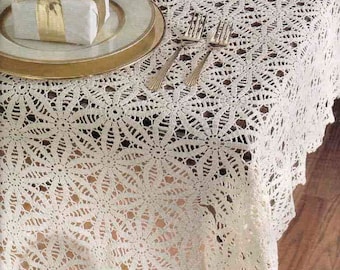 Floral lace tablecloth crochet pattern Size: 51 x 70 ins 129 x 175 cm Rectangle flowers table cover vintage crochet pattern – Chart #C920*