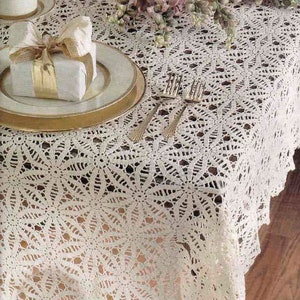 Floral lace tablecloth crochet pattern Size: 51 x 70 ins 129 x 175 cm Rectangle flowers table cover vintage crochet pattern – Chart #C920*