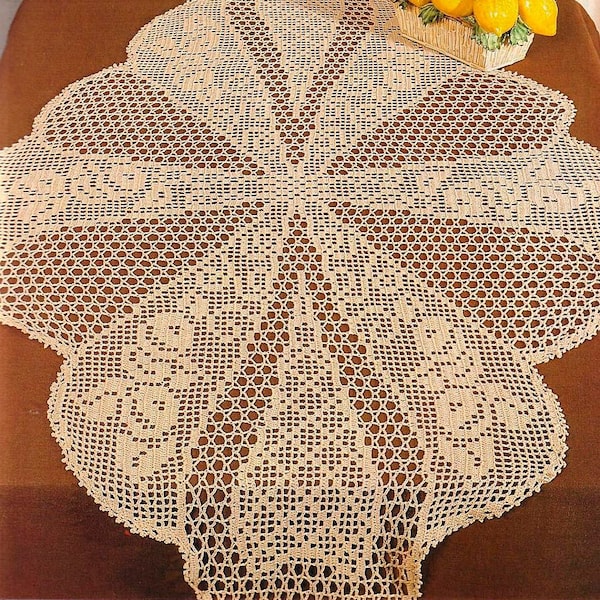 Floral table runner vintage crochet pattern Approx. size: 50x30 ins Filet Crochet Table center Chart instruction Digital download #D231*